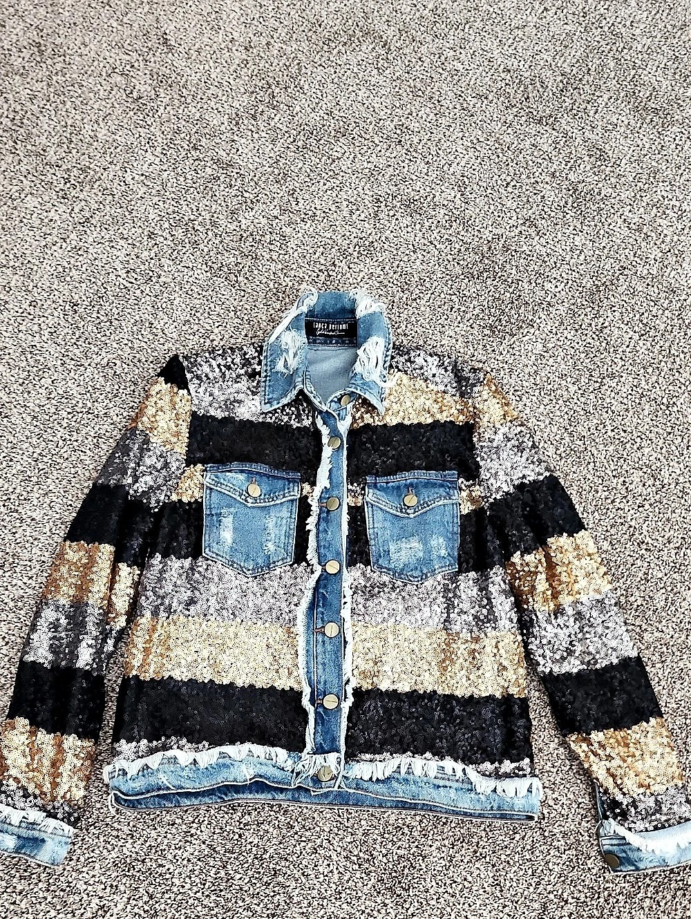 Lanca Perfume Brazil Sequin Denim Jacket, S. New
